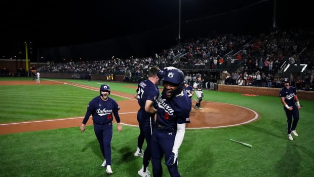 AUBURN, AL - FEBRUARY 16 - Auburn Outfielder Chris Stanfield (3) during the game between the Auburn Tigers and the Eastern Kentucky Colonels at Plainsman Park in Auburn, AL on Friday, Feb. 16, 2024.